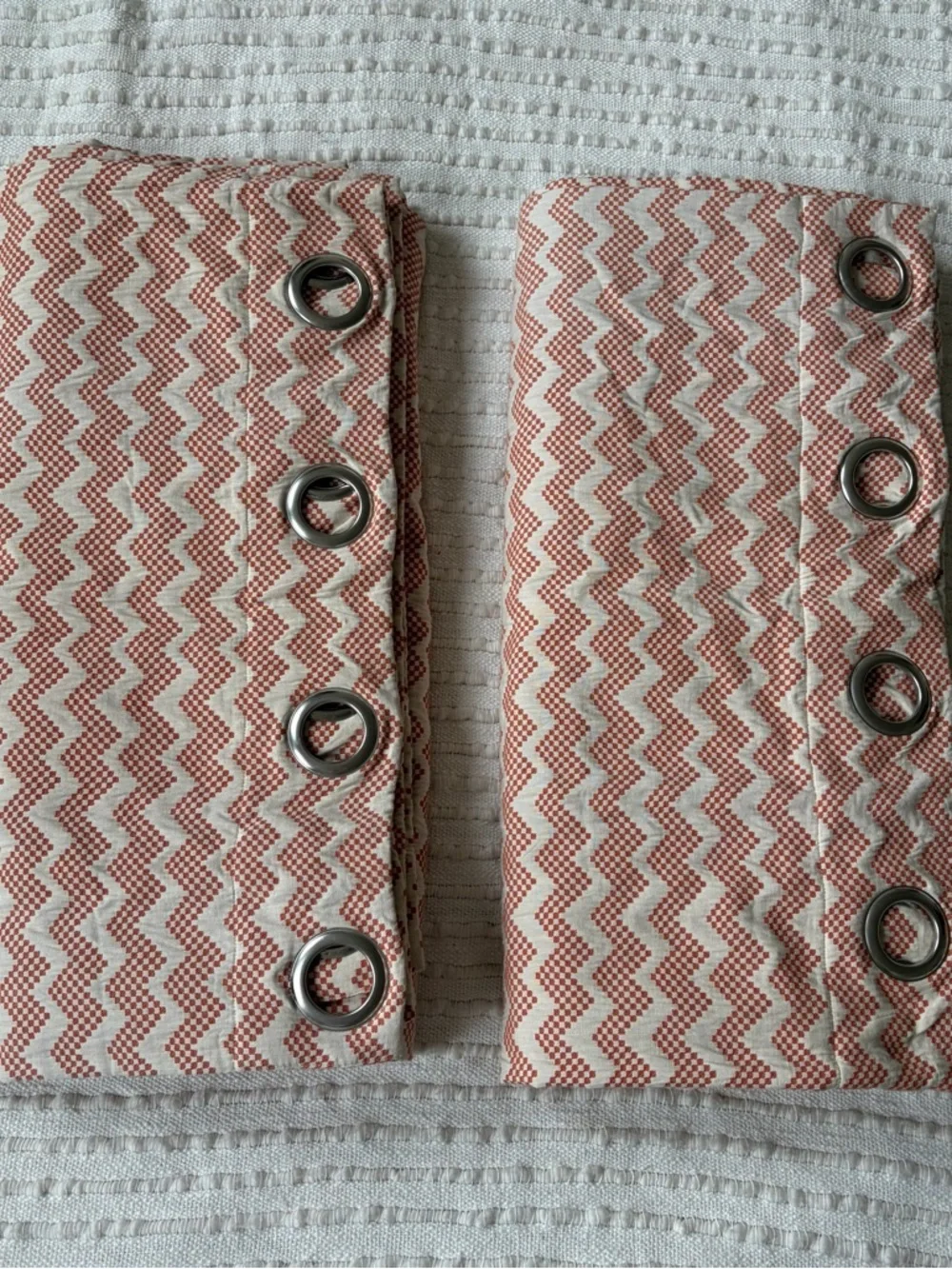 Crate & Barrel Reilly Chevron Curtain Panel Set of 2 Orange Beige 50 x 90 in